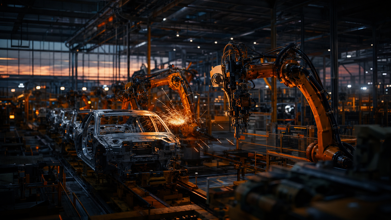 Automotive manufacturing plant with robotic assembly line